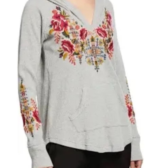 JOHNNYWAS Floral Embroidered Gray Hoodie - Picture 1 of 4